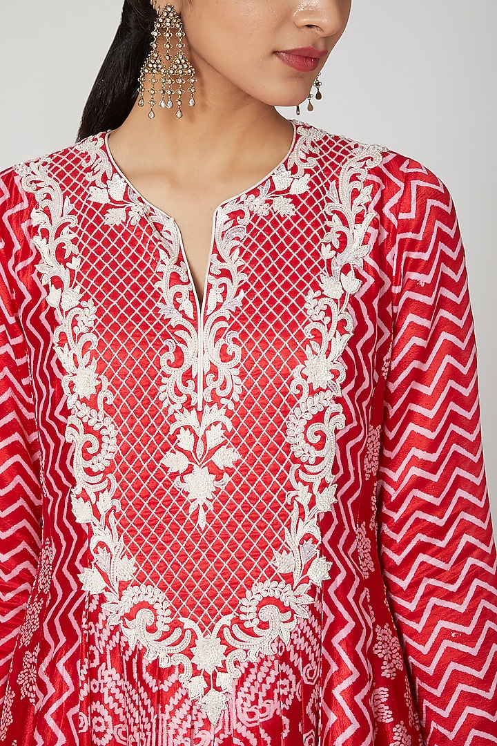 Red Zardosi Embroidered Kurta With Pants by Prisha's at Pernia's Pop Up Shop