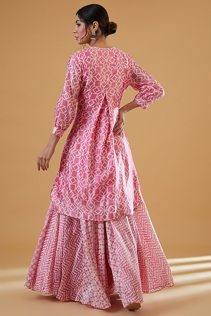 Pink Kora Silk Block Printed Wedding Sharara Set by Prisha's at Pernia's Pop Up Shop