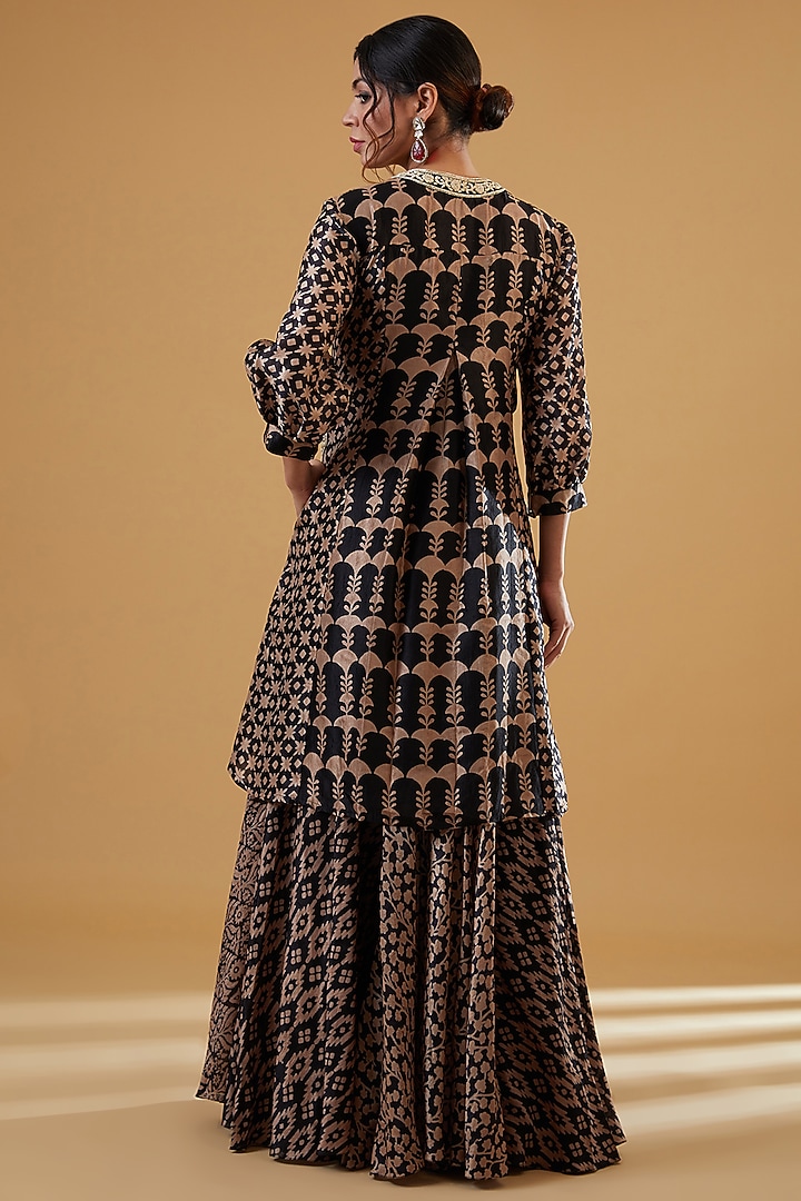 Black & Brown Kora Silk Cutdana Embroidered Kurta Set by Prisha's at Pernia's Pop Up Shop