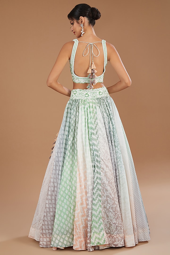 Multi-Colored Kora Silk Block Printed Wedding Lehenga Set by Prisha's at Pernia's Pop Up Shop