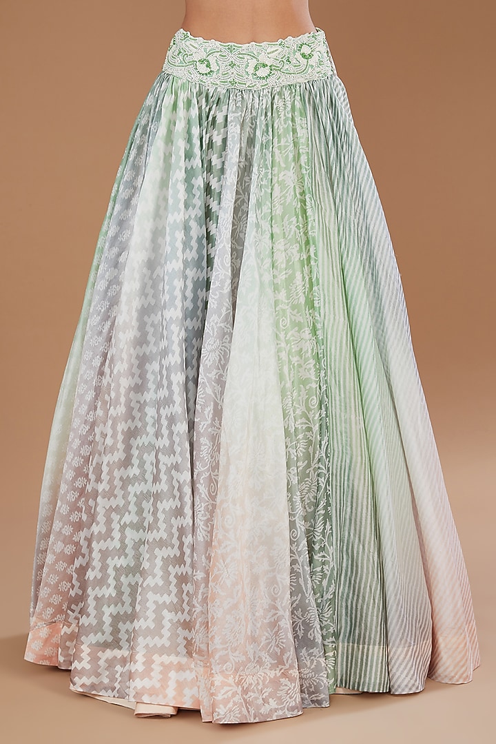 Multi-Colored Kora Silk Block Printed Wedding Lehenga Set by Prisha's at Pernia's Pop Up Shop