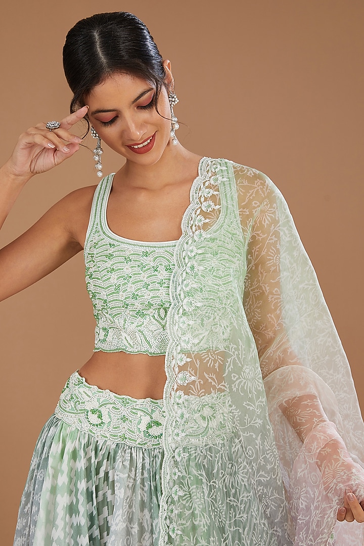 Multi-Colored Kora Silk Block Printed Wedding Lehenga Set by Prisha's at Pernia's Pop Up Shop