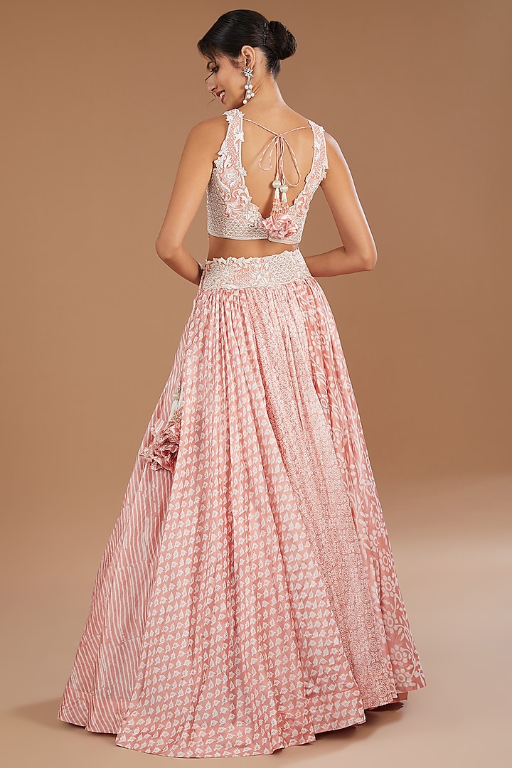 Pink Kora Silk Block Printed Wedding Lehenga Set by Prisha's at Pernia's Pop Up Shop