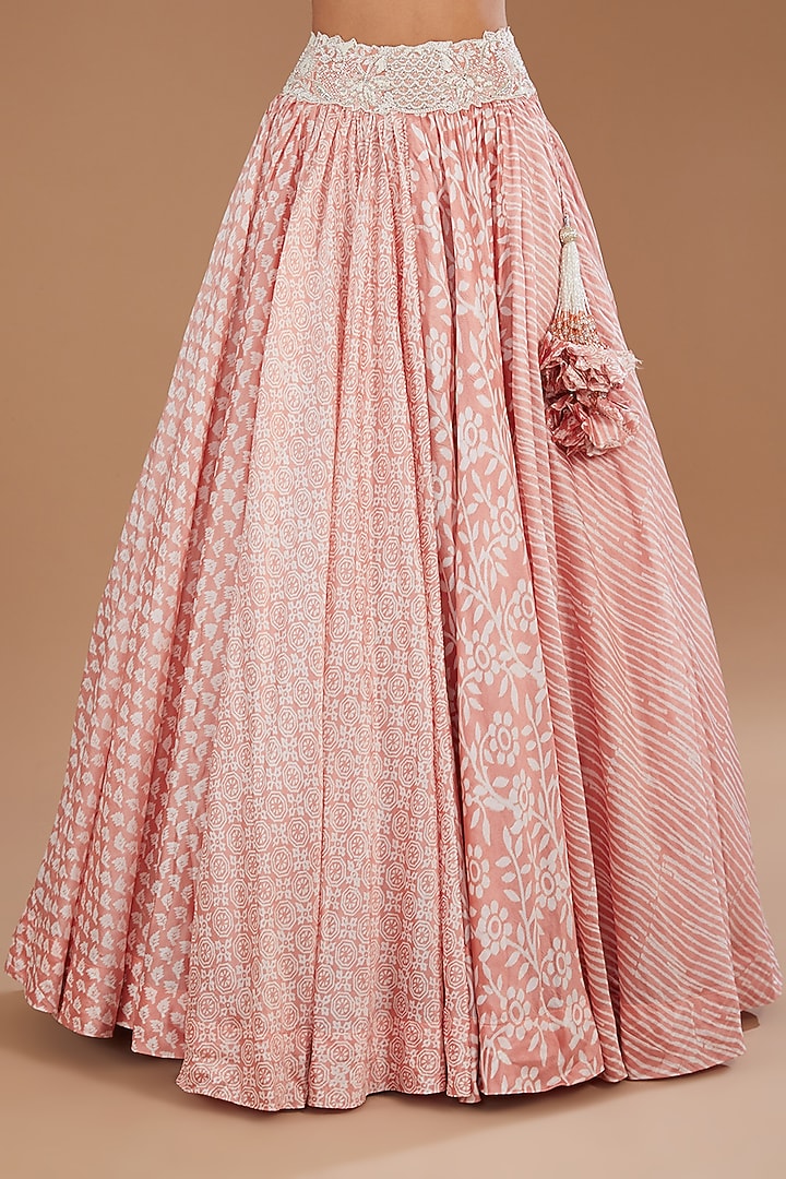 Pink Kora Silk Block Printed Wedding Lehenga Set by Prisha's at Pernia's Pop Up Shop