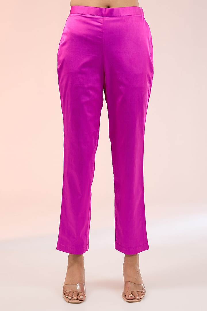 Pink Kora Silk Printed & Embroidered Pleated Kurta Set by Prisha's at Pernia's Pop Up Shop