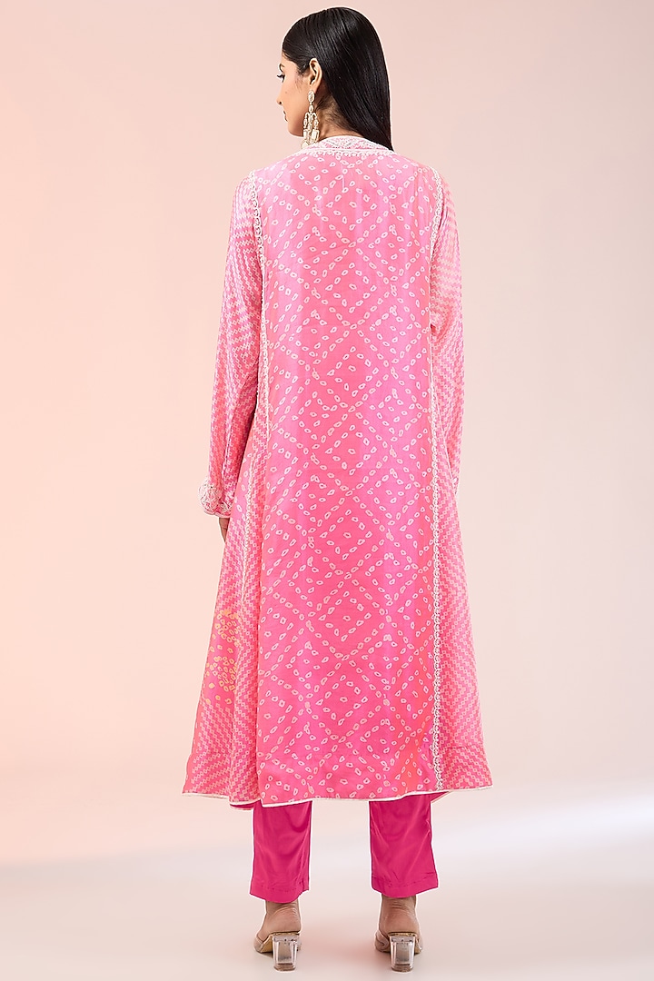 Pink Kora Silk Printed & Embroidered Kalidar Kurta Set by Prisha's at Pernia's Pop Up Shop