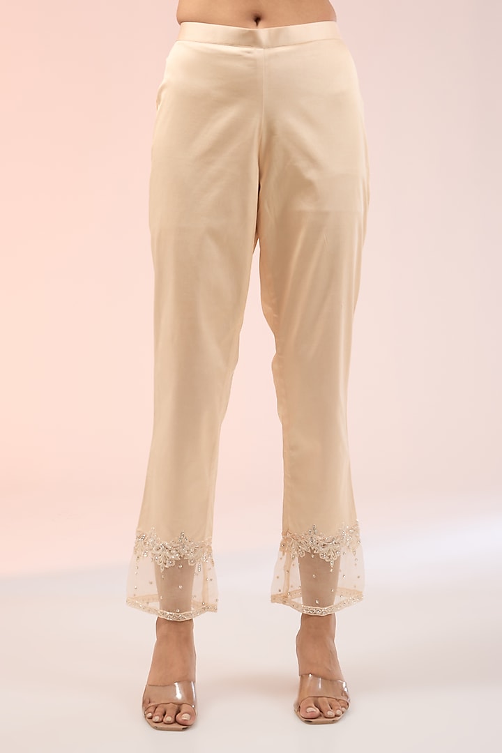 Beige Silk Hand Embroidered Kurta Set by Prisha's at Pernia's Pop Up Shop