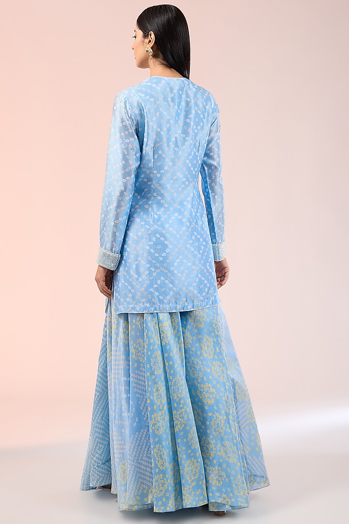 Blue Kora Silk Printed Palazzo Pant Set by Prisha's at Pernia's Pop Up Shop