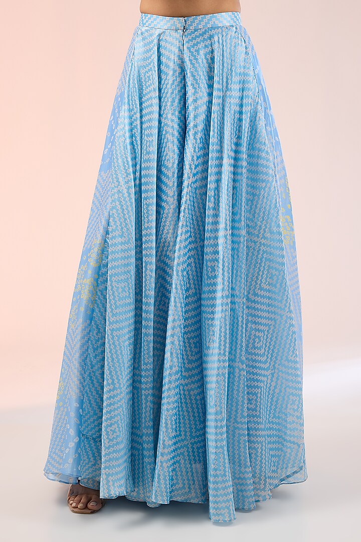 Blue Kora Silk Printed Palazzo Pant Set by Prisha's at Pernia's Pop Up Shop