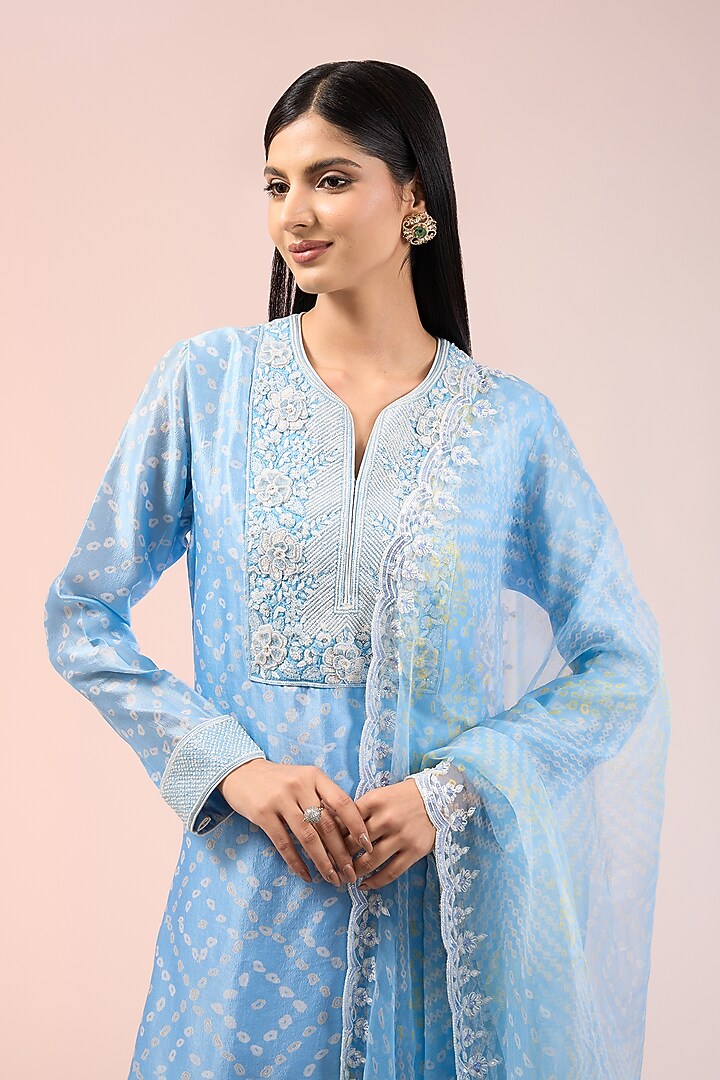 Blue Kora Silk Printed Palazzo Pant Set by Prisha's at Pernia's Pop Up Shop