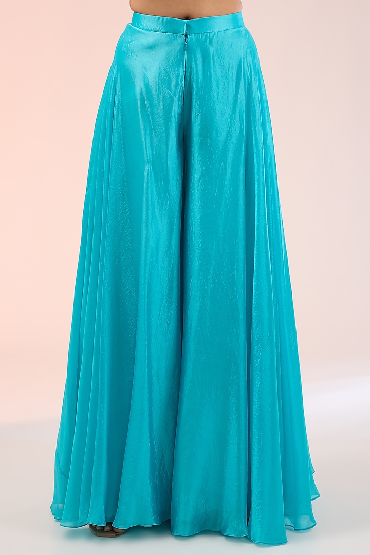 Blue Silk Organza Palazzo Pant Set by Prisha's at Pernia's Pop Up Shop