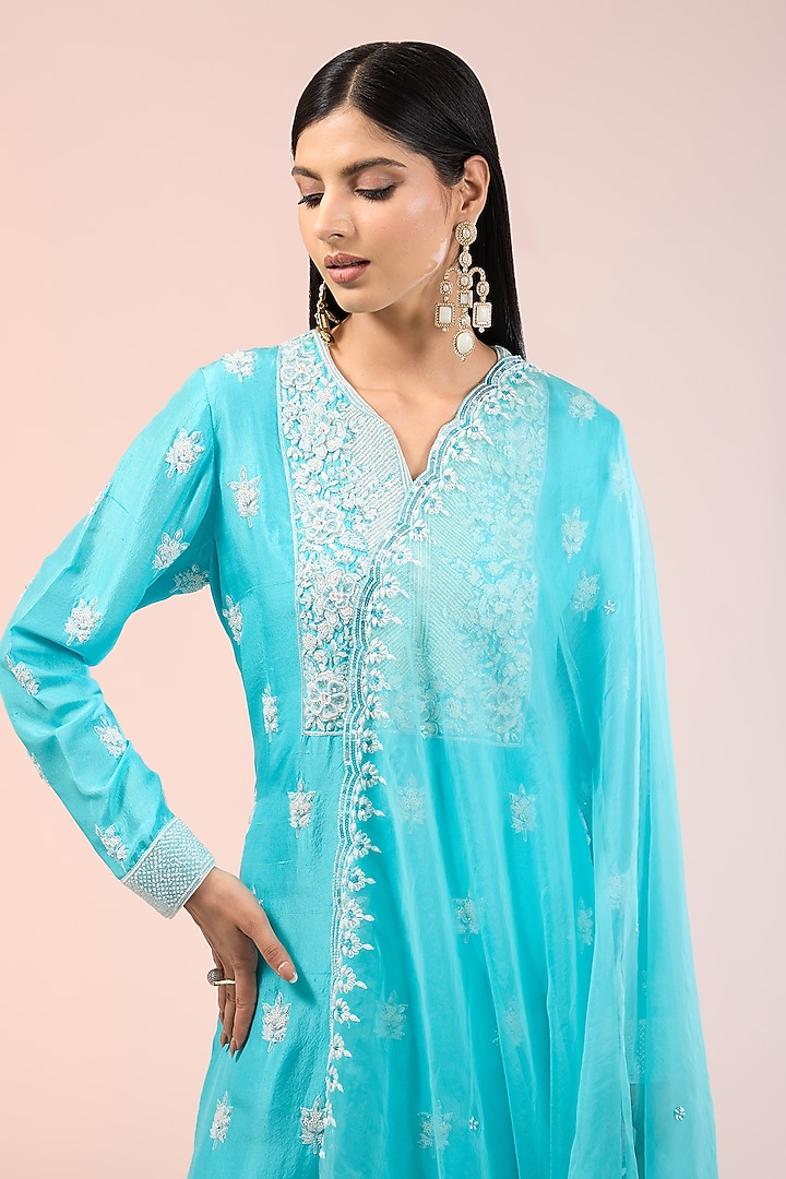 Blue Silk Organza Palazzo Pant Set by Prisha's at Pernia's Pop Up Shop