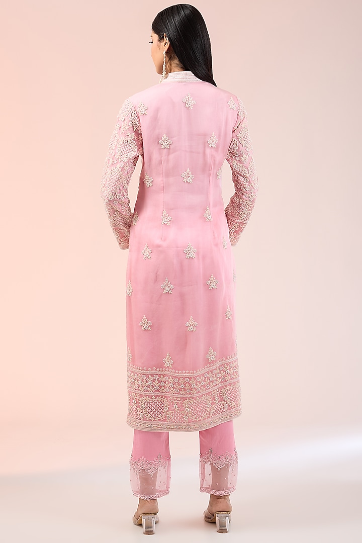 Pink Silk Hand Embroidered Kurta Set by Prisha's at Pernia's Pop Up Shop