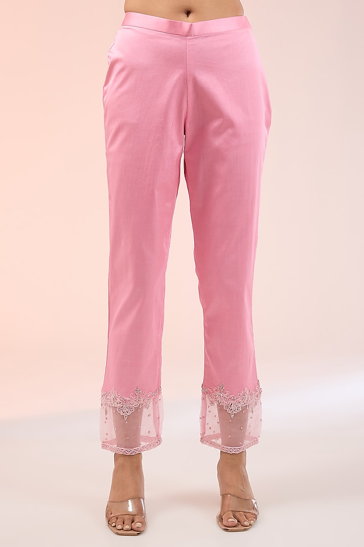 Pink Silk Hand Embroidered Kurta Set by Prisha's at Pernia's Pop Up Shop