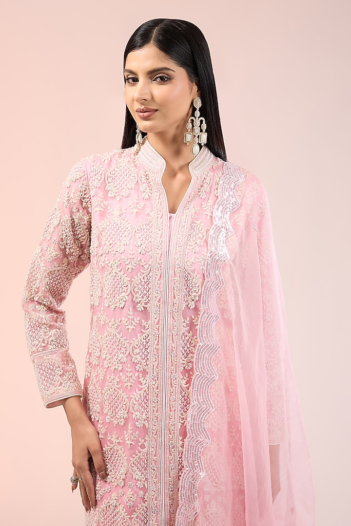 Pink Silk Hand Embroidered Kurta Set by Prisha's at Pernia's Pop Up Shop