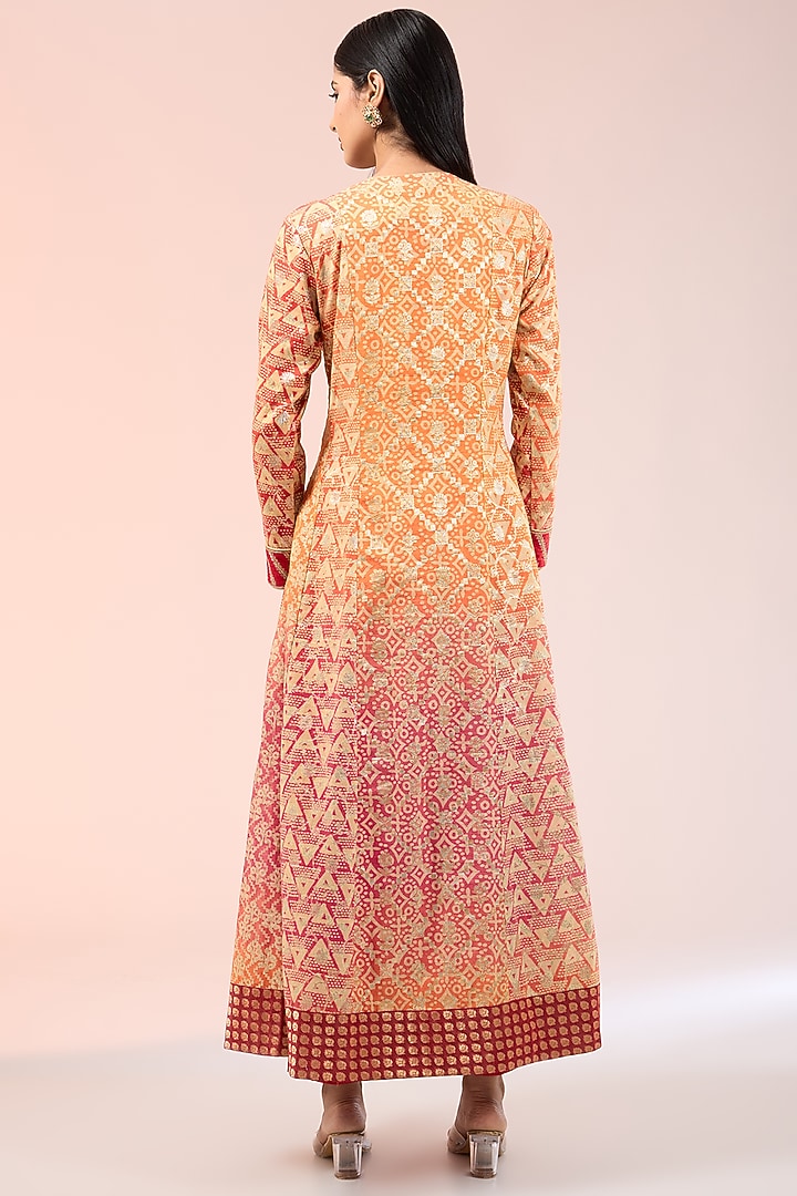 Red & Orange Chanderi Banarasi Zardosi Embroidered Kurta Set by Prisha's at Pernia's Pop Up Shop