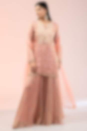 Peach Tissue Organza Palazzo Pant Set by Prisha's at Pernia's Pop Up Shop