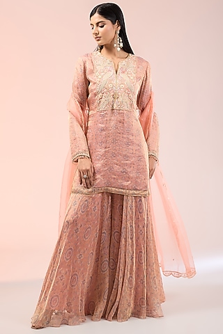 Peach Tissue Organza Palazzo Pant Set by Prisha's