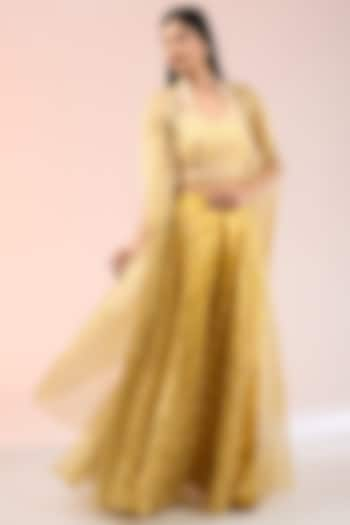 Yellow Tissue Organza Printed Palazzo Pant Set by Prisho at Pernia's Pop Up Shop