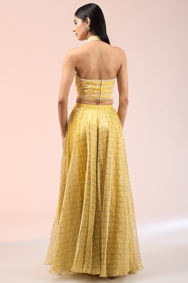 Yellow Tissue Organza Printed Palazzo Pant Set by Prisha's at Pernia's Pop Up Shop