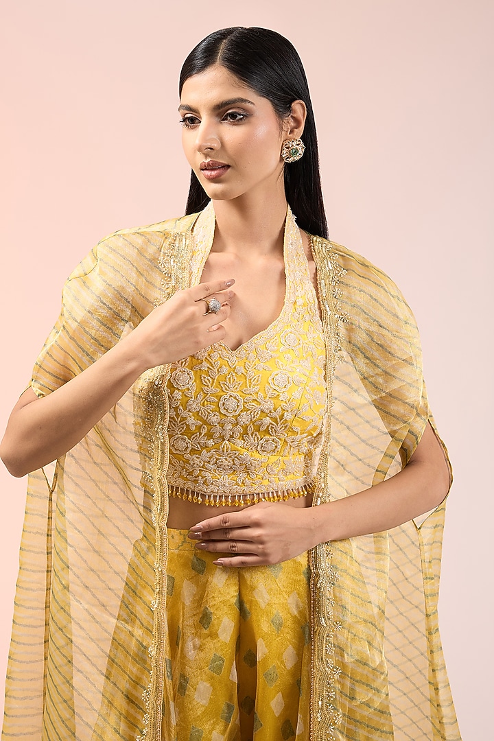 Yellow Tissue Organza Printed Palazzo Pant Set by Prisha's at Pernia's Pop Up Shop