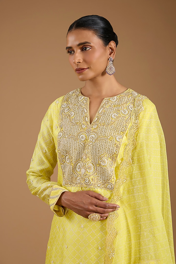 Yellow Kora Silk Tiered Wedding Sharara Set by Prisha's at Pernia's Pop Up Shop