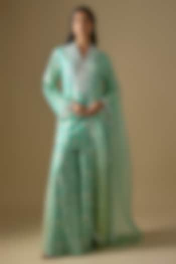 Green Silk Embroidered Kurta Set by Prisha's at Pernia's Pop Up Shop