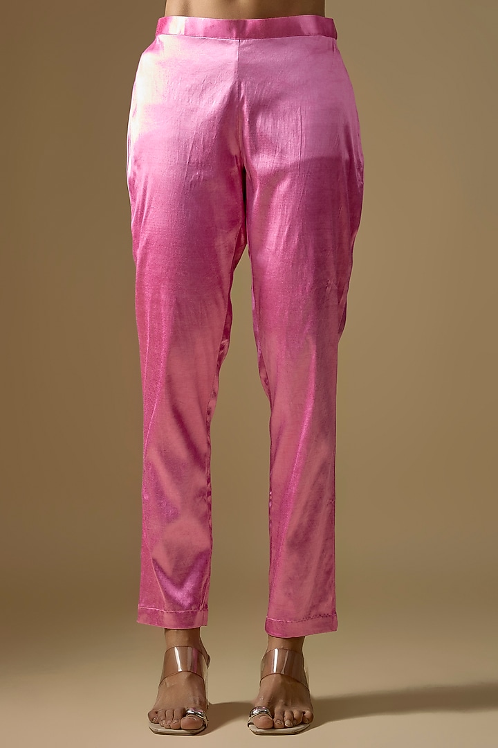 Pink Kora Silk Printed & Embroidered Kurta Set by Prisha's at Pernia's Pop Up Shop