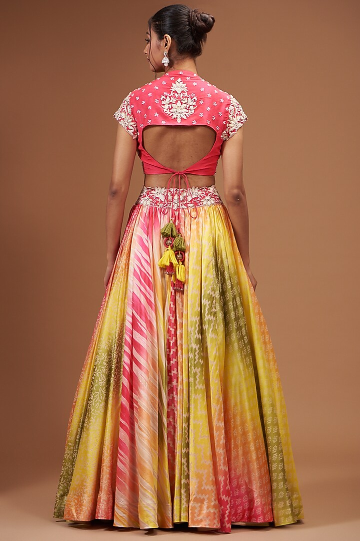 Multi-Colored Kora Silk Block Printed Wedding Lehenga Set by Prisha's at Pernia's Pop Up Shop