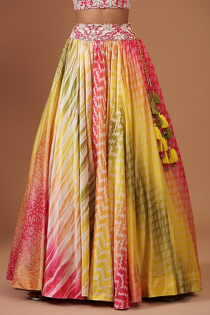 Multi-Colored Kora Silk Block Printed Wedding Lehenga Set by Prisha's at Pernia's Pop Up Shop