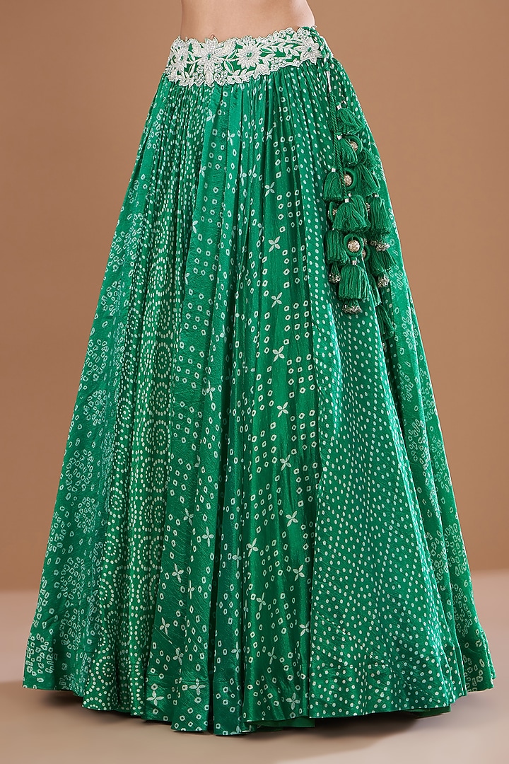 Green Kora Silk Block Printed & Zardosi Embroidered Wedding Lehenga Set by Prisha's at Pernia's Pop Up Shop