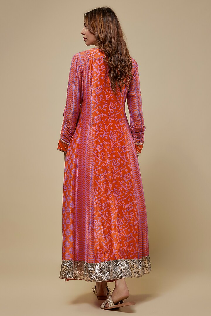 Orange & Pink Kora Silk Zardosi Embroidered Kurta Set by Prisha's at Pernia's Pop Up Shop