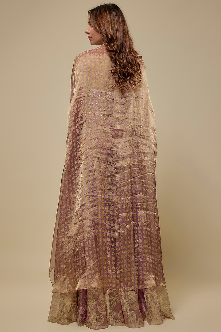 Purple Dupion Silk Block Printed Cape Set by Prisha's at Pernia's Pop Up Shop