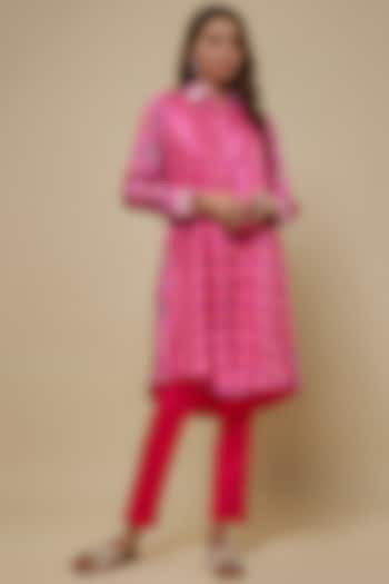 Pink Kora Silk Ajrakh Block Printed Co-Ord Set by Prisha's at Pernia's Pop Up Shop