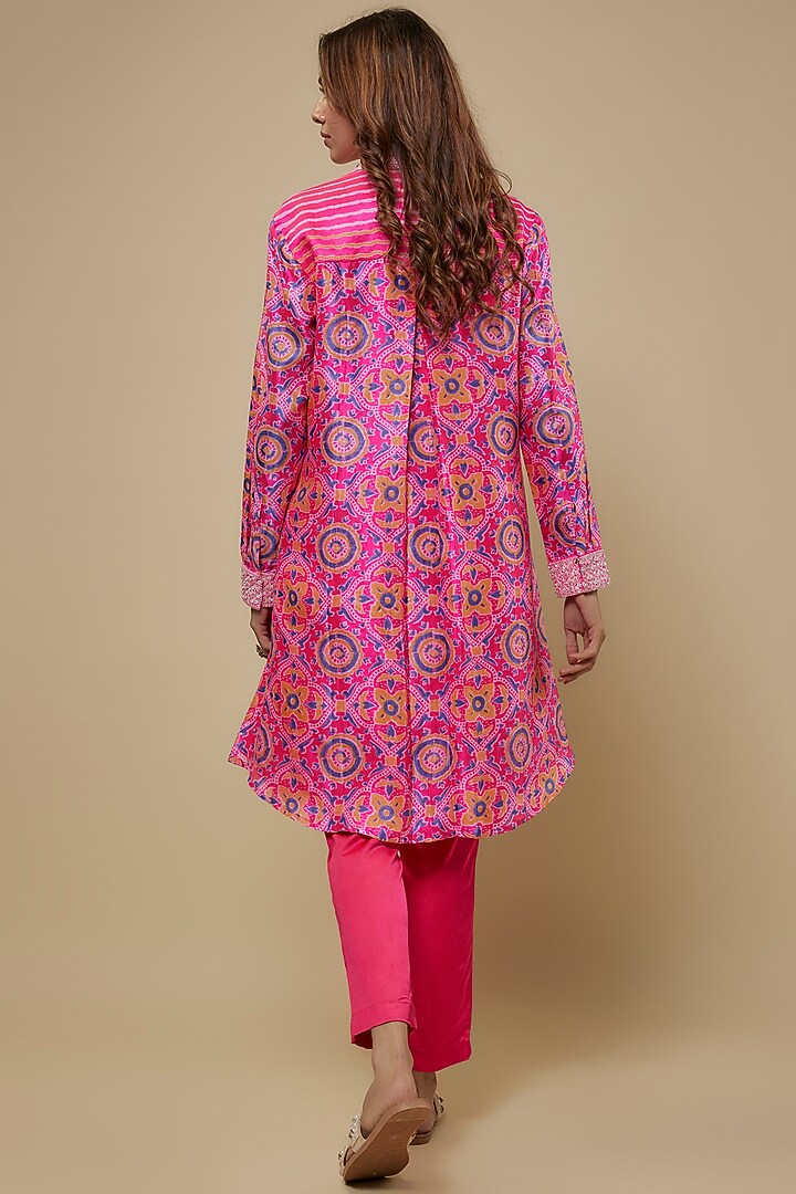 Pink Kora Silk Ajrakh Block Printed Co-Ord Set by Prisha's at Pernia's Pop Up Shop