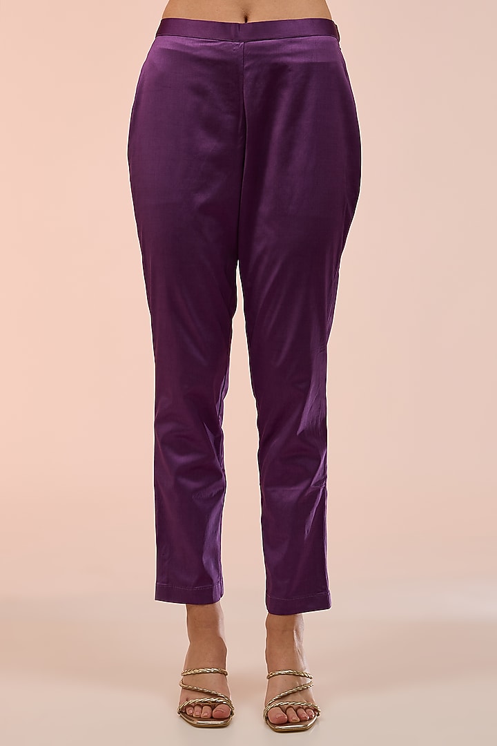 Purple Kora Silk Ajrakh Block Printed Kurta Set by Prisha's at Pernia's Pop Up Shop