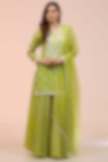 Green Kora Silk Block Printed Kurta Set by Prisha's at Pernia's Pop Up Shop