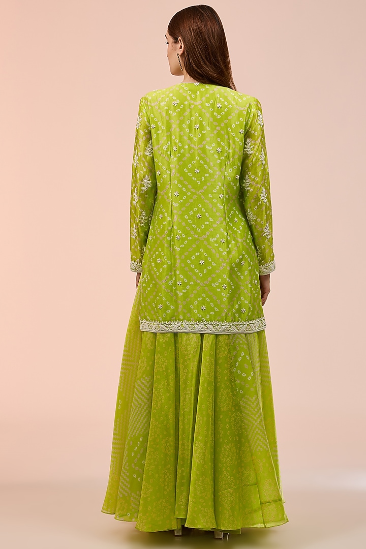 Green Kora Silk Block Printed Kurta Set by Prisha's at Pernia's Pop Up Shop