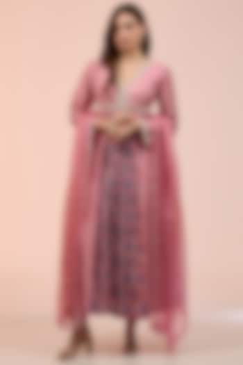 Pink Kora Silk Ajrakh Block Printed Kurta Set by Prisha's at Pernia's Pop Up Shop