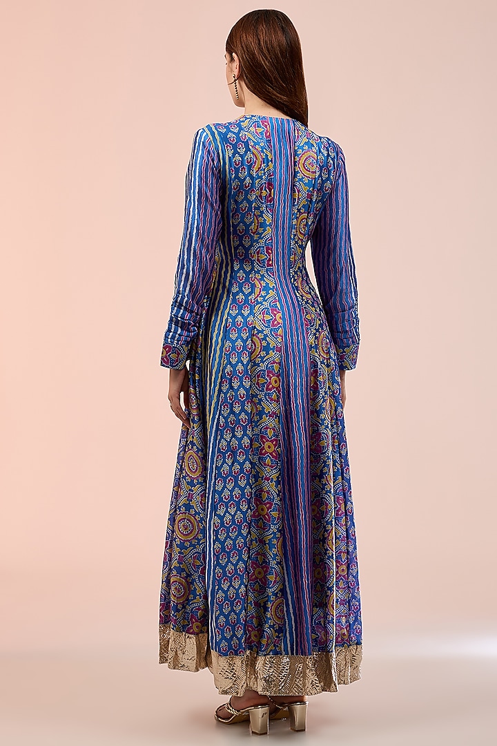 Blue Kora Silk Ajrakh Block Printed Kurta Set by Prisha's at Pernia's Pop Up Shop