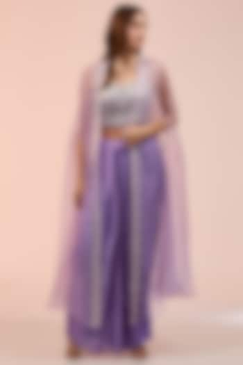 Purple Satin Draped Skirt Set by Prisha's at Pernia's Pop Up Shop