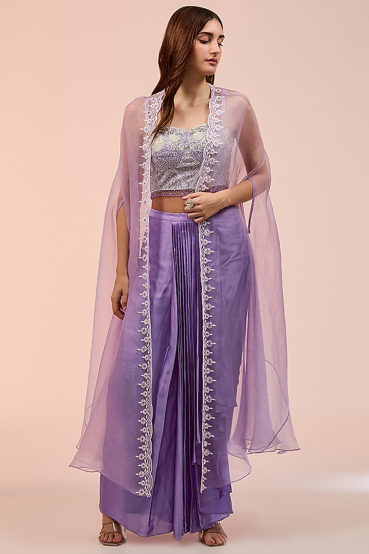 Purple Satin Draped Skirt Set by Prisha's at Pernia's Pop Up Shop