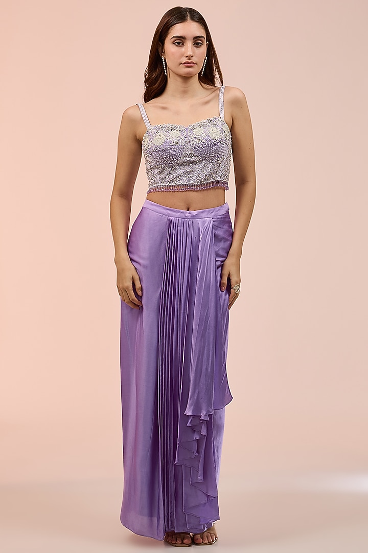 Purple Satin Draped Skirt Set by Prisha's at Pernia's Pop Up Shop