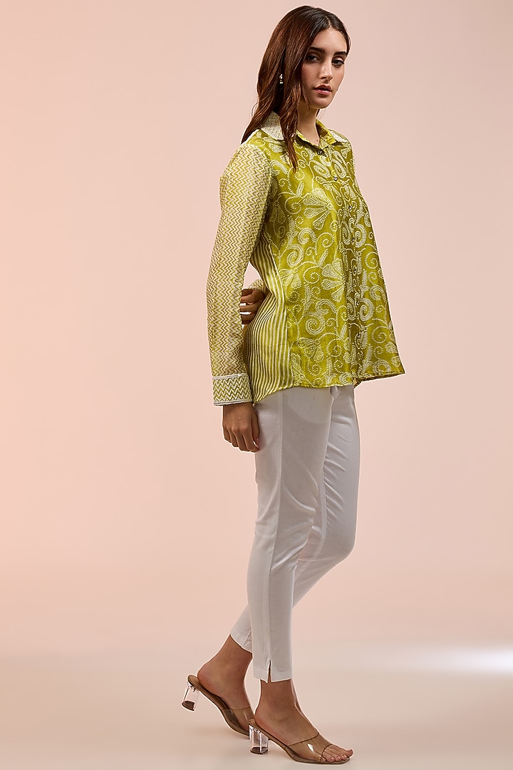Green Kora Silk Block Printed Shirt by Prisha's at Pernia's Pop Up Shop
