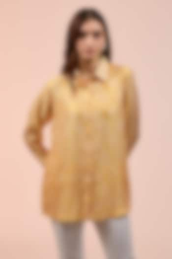 Yellow Kora Silk Floral Block Printed Shirt by Prisha's at Pernia's Pop Up Shop