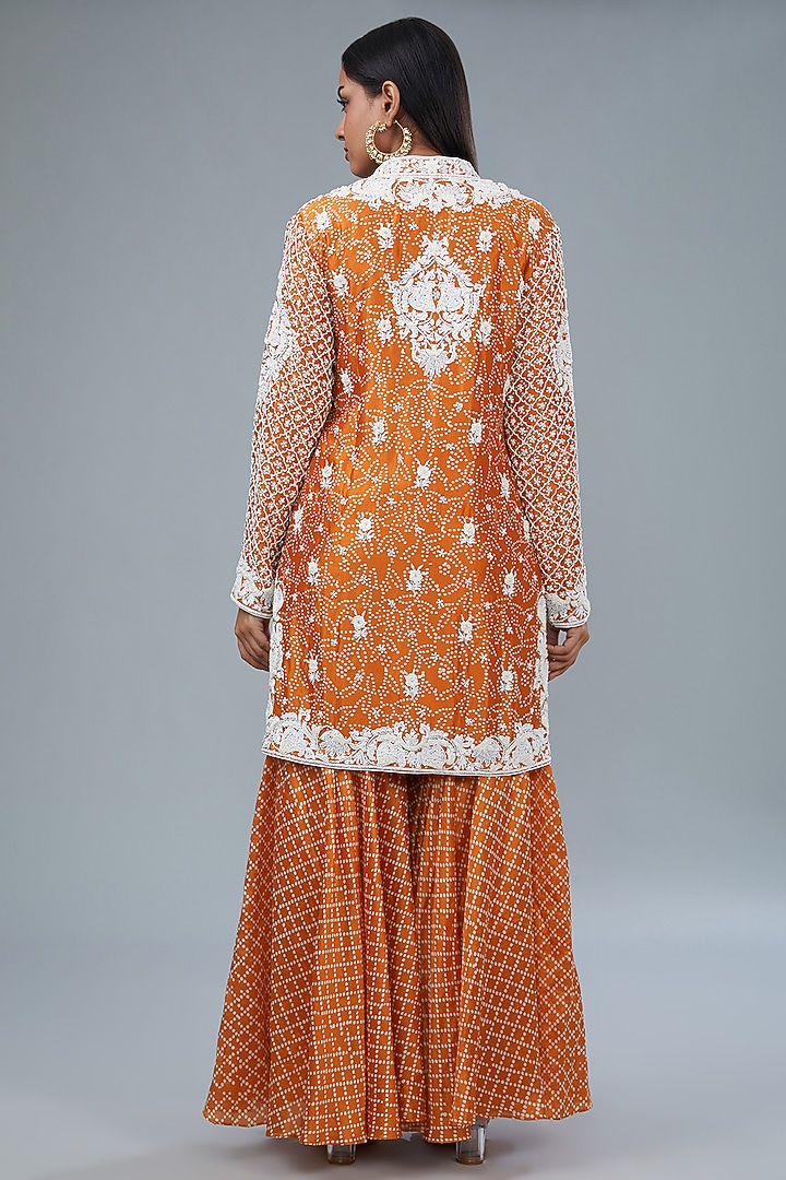 Rust Kora Silk Printed Wedding Sharara Set by Prisha's at Pernia's Pop Up Shop