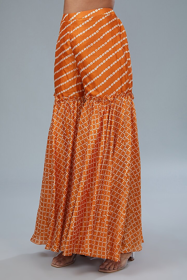 Rust Kora Silk Printed Wedding Sharara Set by Prisha's at Pernia's Pop Up Shop