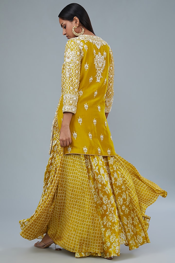 Gold Kora Silk Block Printed Bridal Sharara Set by Prisha's at Pernia's Pop Up Shop