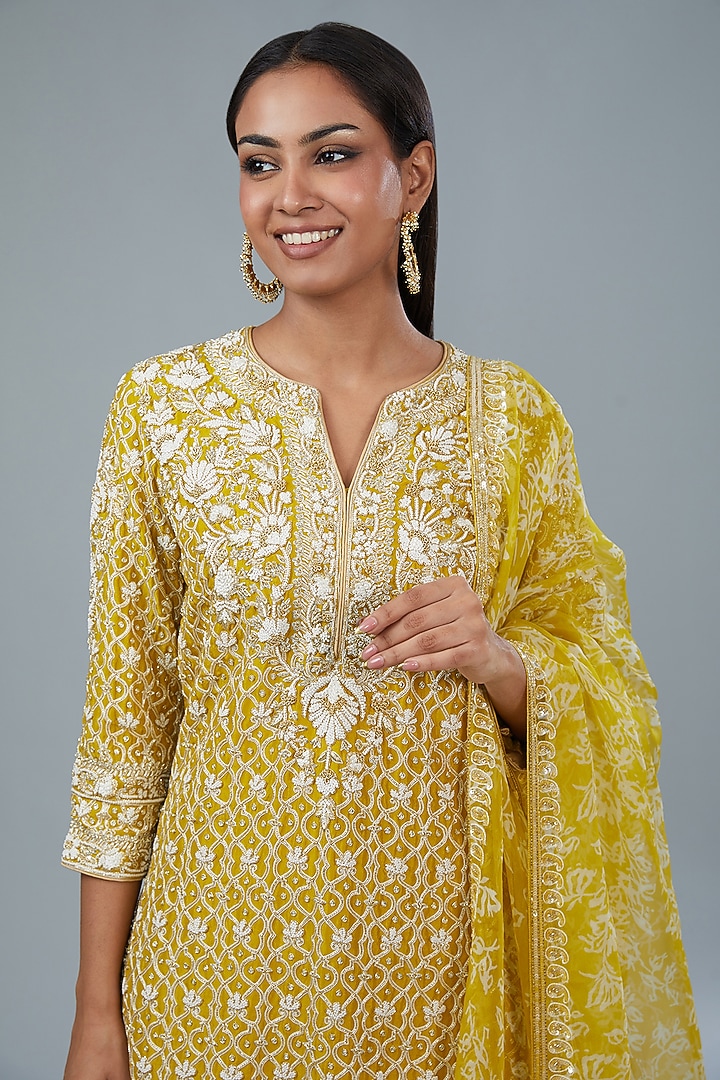 Gold Kora Silk Block Printed Bridal Sharara Set by Prisha's at Pernia's Pop Up Shop