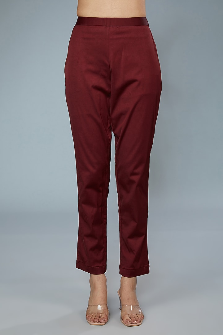Maroon Kora Silk Block Printed Kurta Set by Prisha's at Pernia's Pop Up Shop